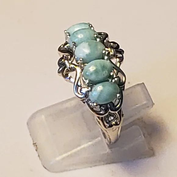 NWT Genuine Natural Aqua Larimar Ocean Cascade Ring - Picture 3 of 8